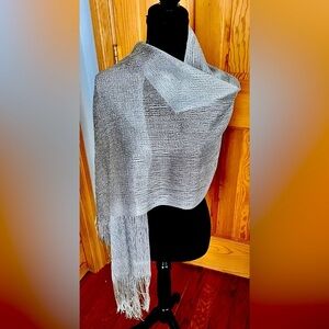 Metallic Silver Scarf Glam Holiday Going Out Gift Fringe Classy Dazzling Chic